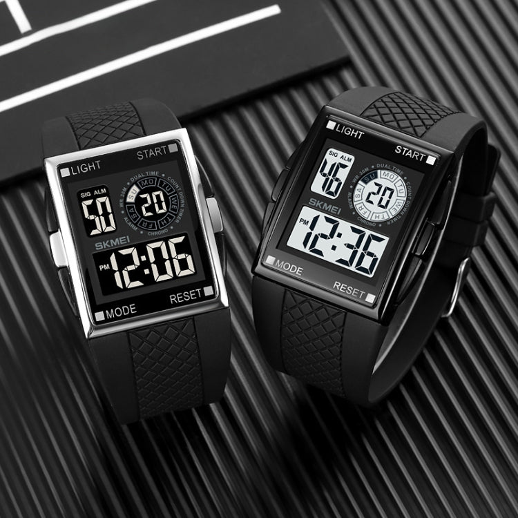 SKMEI 1967 Stainless Steel Buckle PU Strap Water-resistant Electronic Watch(Silver and Black Machine)