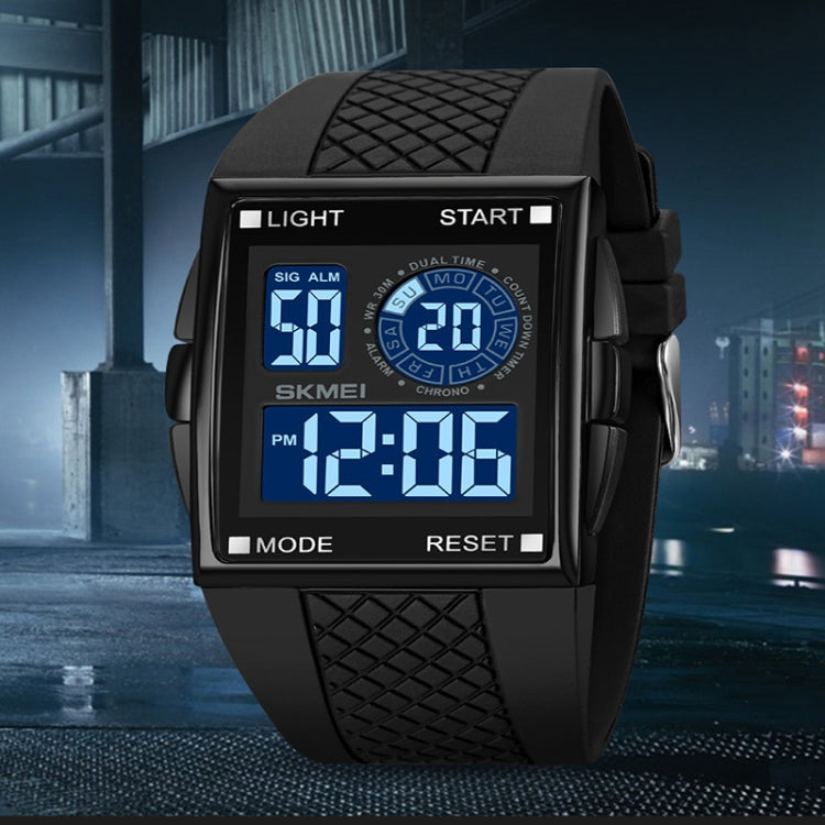 SKMEI 1967 Stainless Steel Buckle PU Strap Water-resistant Electronic Watch(Silver and Black Machine)