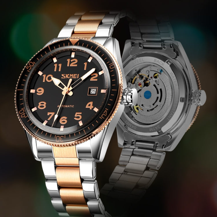 SKMEI 9232 Stainless Steel Buckle Glass Mirror Water-resistant Resistant Quartz Watch(Silver Shell Black Surface)