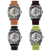 SKMEI 9271 Stainless Steel Buckle Leather Strap Water-resistant Mechanical Watch(Black)