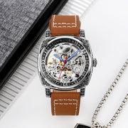 SKMEI 9271 Stainless Steel Buckle Leather Strap Water-resistant Mechanical Watch(Brown)