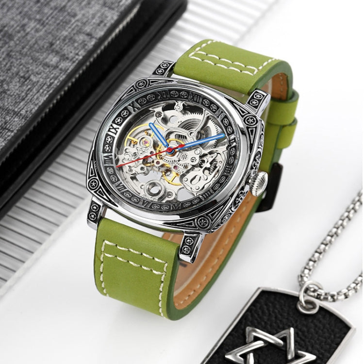 SKMEI 9271 Stainless Steel Buckle Leather Strap Water-resistant Mechanical Watch(Brown)