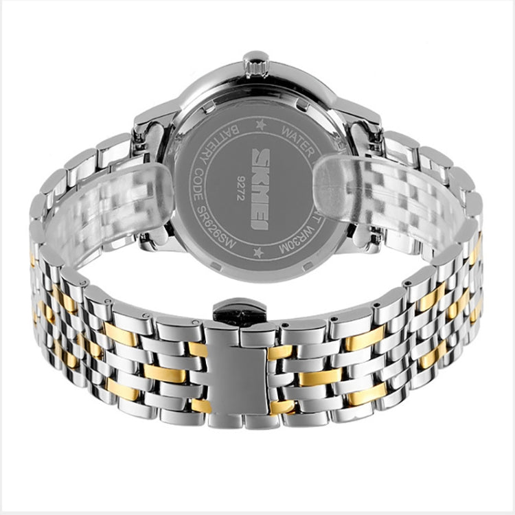 SKMEI 9272 Stainless Steel Buckle Strap Water-resistant Quartz Watch Man(Silver Shell Black Surface)
