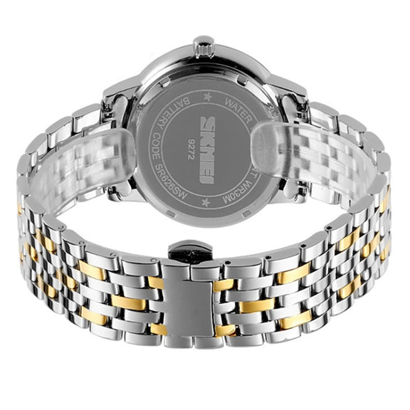 SKMEI 9272 Stainless Steel Buckle Strap Water-resistant Quartz Watch Women(Gold and Black)