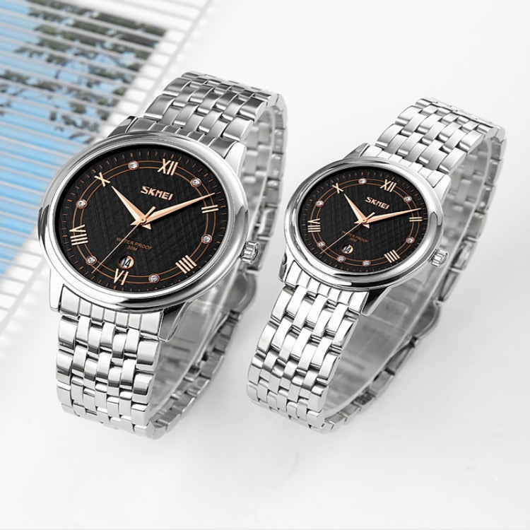 SKMEI 9272 Stainless Steel Buckle Strap Water-resistant Quartz Watch Women(Silver Shell Silver Surface)