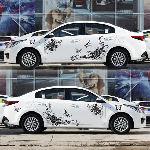 2 PCS/Set D-72 Butterfly Love Flower Pattern Car Modified Decorative Sticker(Black)