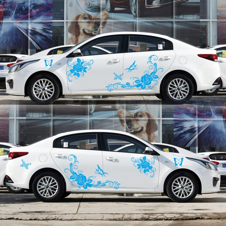 2 PCS/Set D-72 Butterfly Love Flower Pattern Car Modified Decorative Sticker(Blue)