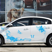 2 PCS/Set D-72 Butterfly Love Flower Pattern Car Modified Decorative Sticker(Blue)