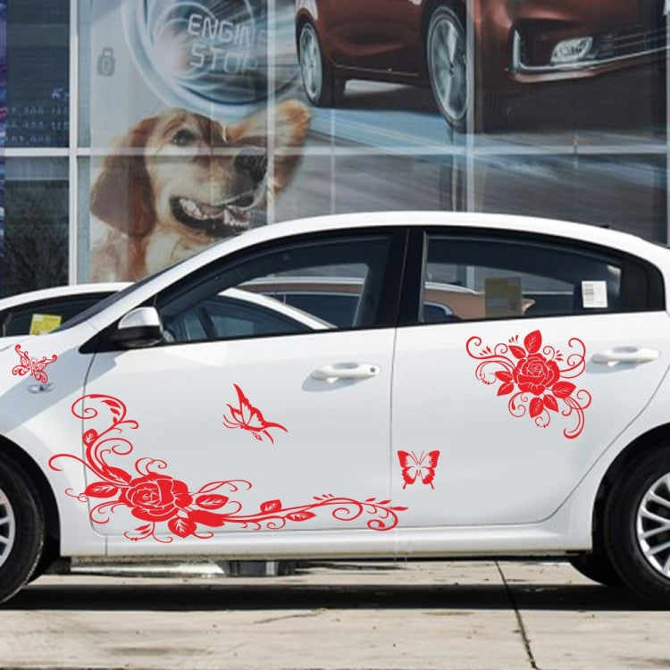 2 PCS/Set D-72 Butterfly Love Flower Pattern Car Modified Decorative Sticker(Red)
