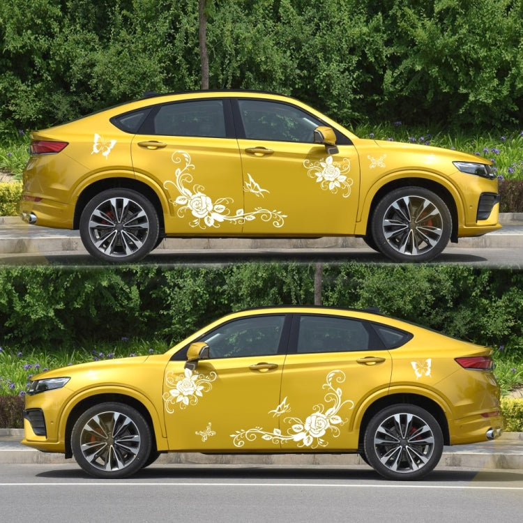 2 PCS/Set D-72 Butterfly Love Flower Pattern Car Modified Decorative Sticker(White)
