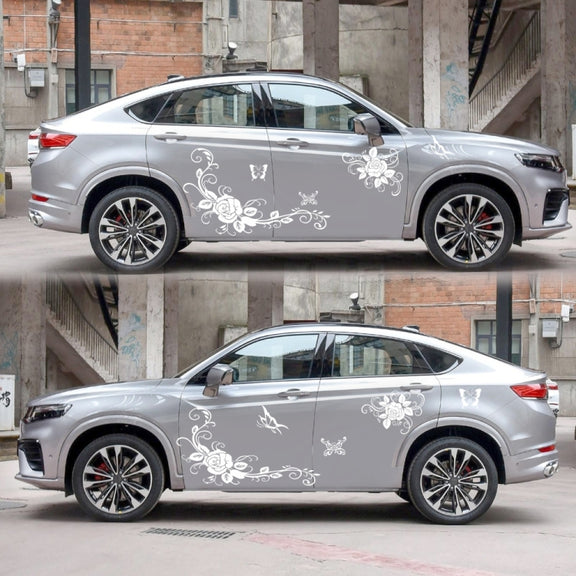2 PCS/Set D-72 Butterfly Love Flower Pattern Car Modified Decorative Sticker(White)