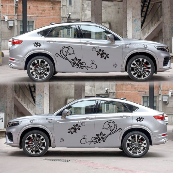 2 PCS/Set D-75 Flower Vine Pattern Car Modified Decorative Sticker(Black)