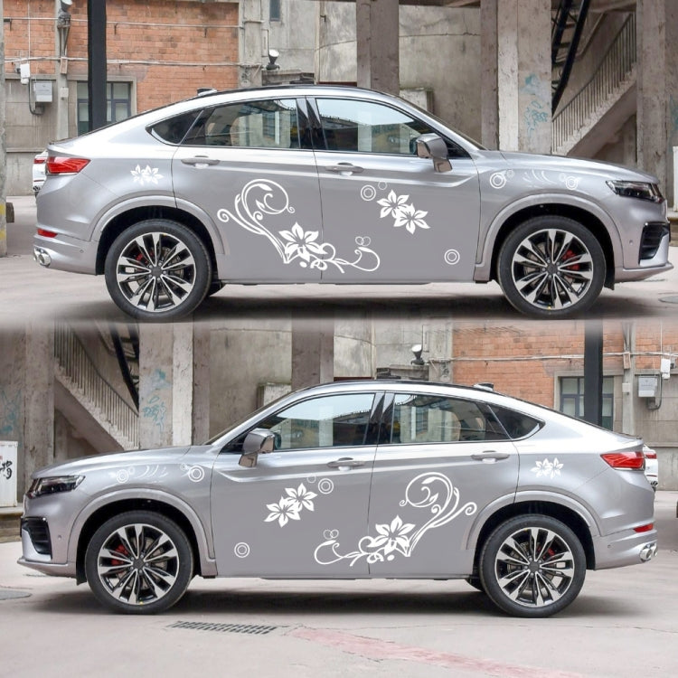 2 PCS/Set D-75 Flower Vine Pattern Car Modified Decorative Sticker(White)