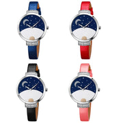 SKMEI 9279 Stainless Steel Buckle Genuine Leather Strap Water-resistant Quartz Watch(Red)