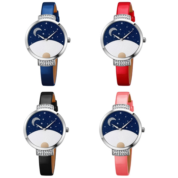 SKMEI 9279 Stainless Steel Buckle Genuine Leather Strap Water-resistant Quartz Watch(Red)