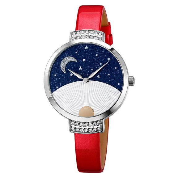 SKMEI 9279 Stainless Steel Buckle Genuine Leather Strap Water-resistant Quartz Watch(Red)