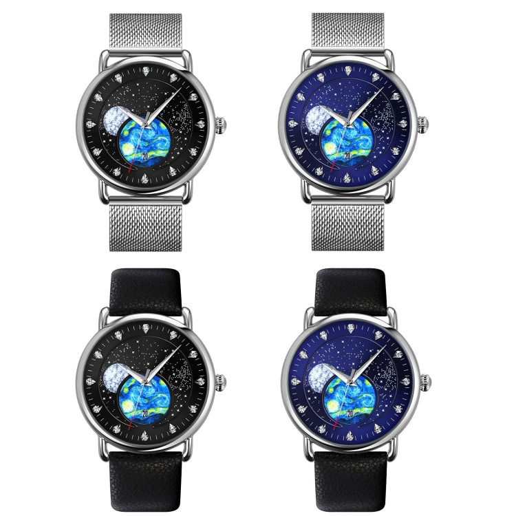 SKMEI 9283 Stainless Steel Buckle Glass Mirror Water-resistant Quartz Watch, Shape:Leather Belt(Black)
