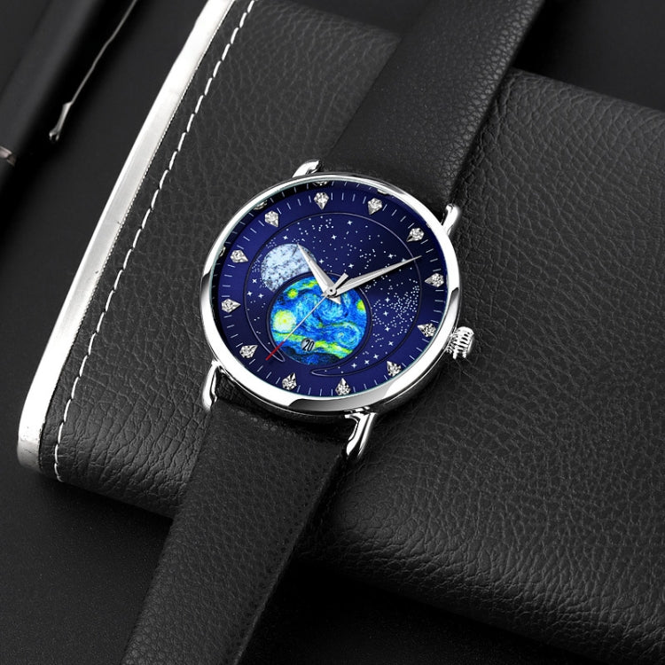 SKMEI 9283 Stainless Steel Buckle Glass Mirror Water-resistant Quartz Watch, Shape:Leather Belt(Black)
