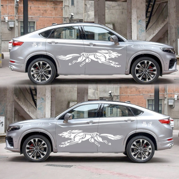 2 PCS/Set D-218 Wolf Totem Pattern Car Modified Decorative Sticker(White)