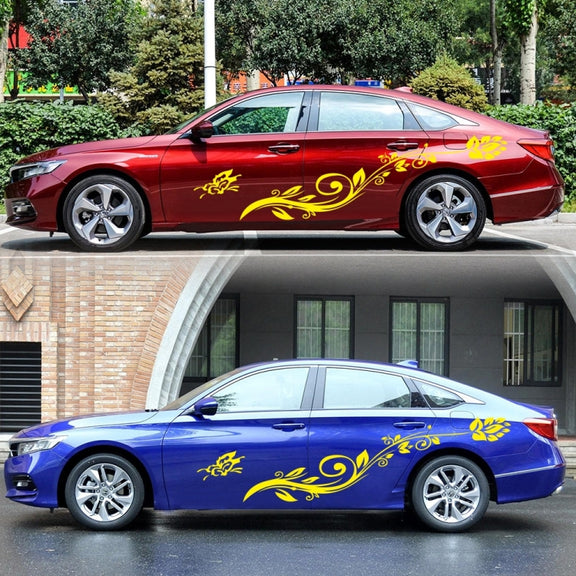 2 PCS/Set D-251 Butterfly Love Flowers Pattern Car Modified Decorative Sticker(Yellow)
