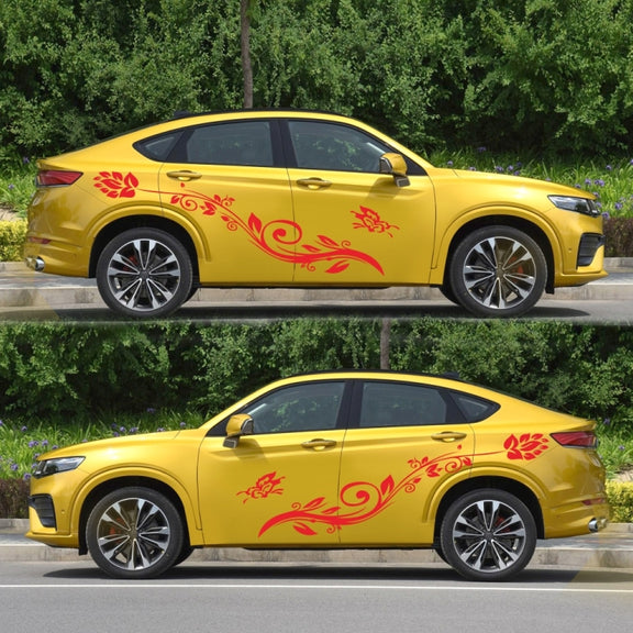 2 PCS/Set D-251 Butterfly Love Flowers Pattern Car Modified Decorative Sticker(Red)