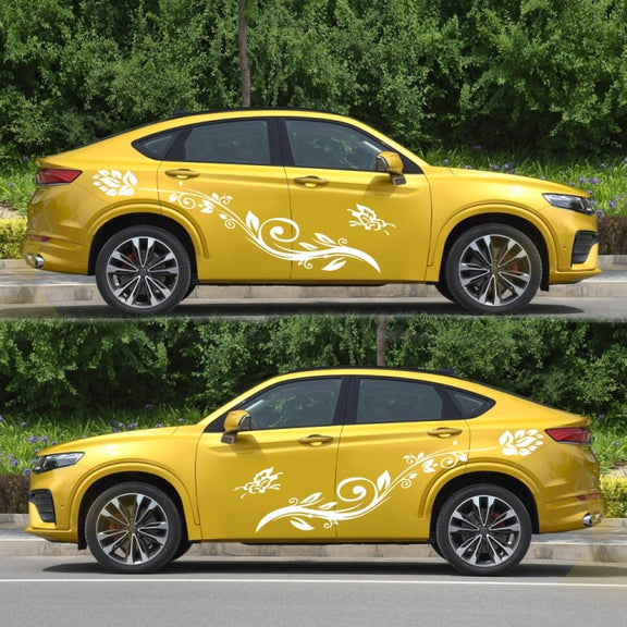 2 PCS/Set D-251 Butterfly Love Flowers Pattern Car Modified Decorative Sticker(White)