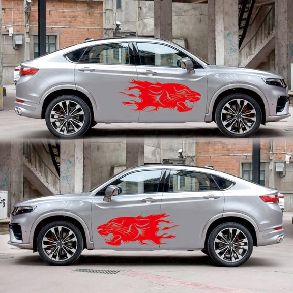 2 PCS/Set D-417 Lion Pattern Car Modified Decorative Sticker(Red)