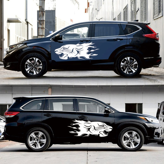 2 PCS/Set D-417 Lion Pattern Car Modified Decorative Sticker(White)
