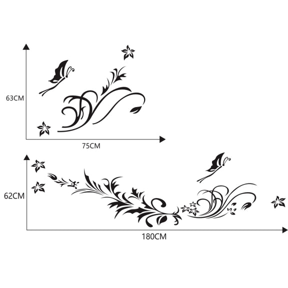 D-462 Butterfly Loves Flowers Pattern Car Modified Decorative Sticker(Black)