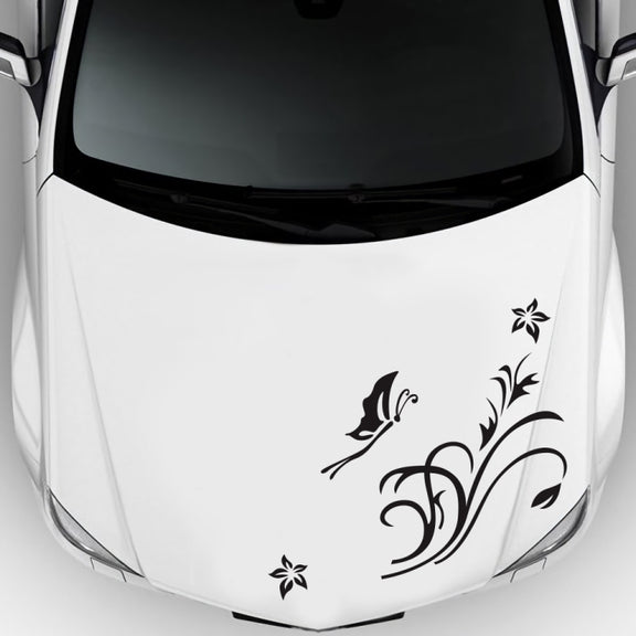 D-462 Butterfly Loves Flowers Pattern Car Modified Decorative Sticker(Black)