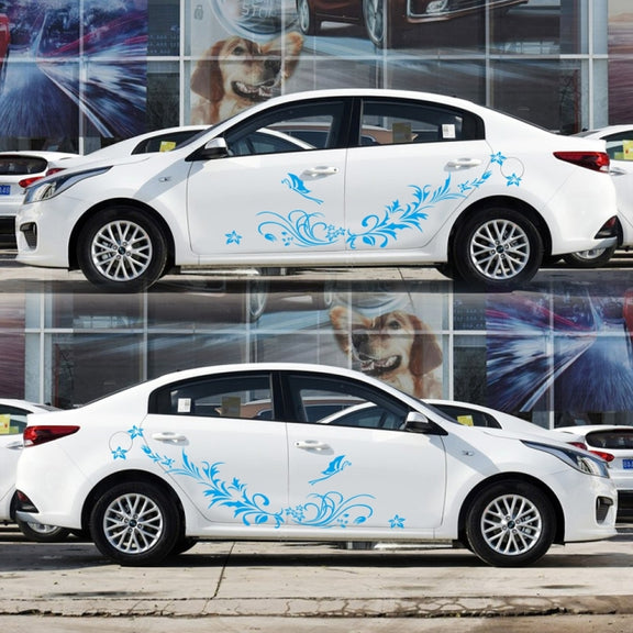 D-462 Butterfly Loves Flowers Pattern Car Modified Decorative Sticker(Blue)