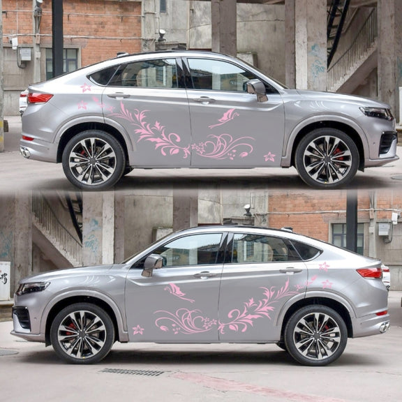 D-462 Butterfly Loves Flowers Pattern Car Modified Decorative Sticker(Pink)