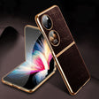 For Huawei P50 Pocket Genuine Leather Crocodile Texture Folding Phone Case(Brown) - Huawei Cases by PMC TechLife | Online Shopping South Africa | PMC TechLife | Buy Now Pay Later Mobicred