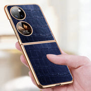 For Huawei P50 Pocket Genuine Leather Crocodile Texture Folding Phone Case(Black)