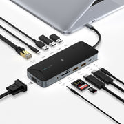 V240 12-in-1 Multifunctional USB-C / Type-C 3.1 Male HUB Docking Station(Black)