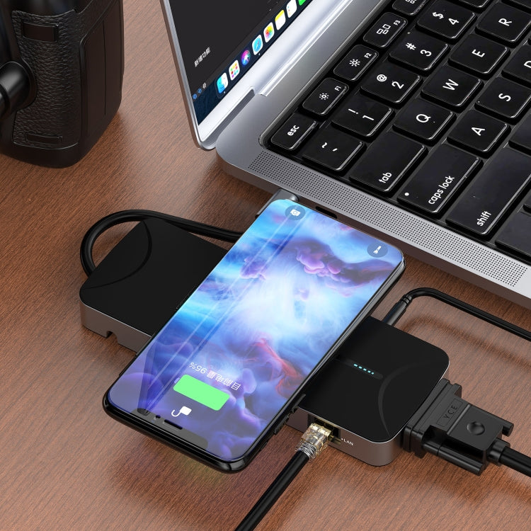 V240 12-in-1 Multifunctional USB-C / Type-C 3.1 Male HUB Docking Station(Black)