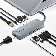 V240 12-in-1 Multifunctional USB-C / Type-C 3.1 Male HUB Docking Station(Gery)