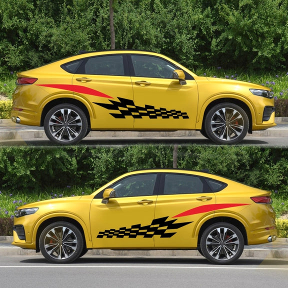 2 PCS/Set D-538 Checkered Totem Pattern Car Modified Decorative Sticker(Black+Red)