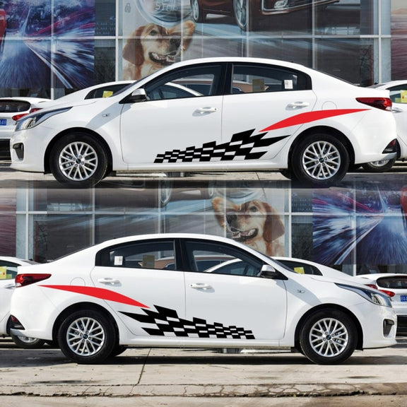 2 PCS/Set D-538 Checkered Totem Pattern Car Modified Decorative Sticker(Black+Red)