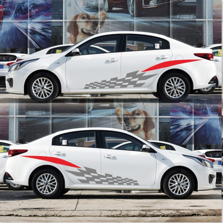 2 PCS/Set D-538 Checkered Totem Pattern Car Modified Decorative Sticker(Grey+Red)