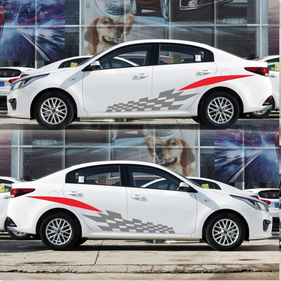 2 PCS/Set D-538 Checkered Totem Pattern Car Modified Decorative Sticker(Grey+Red)