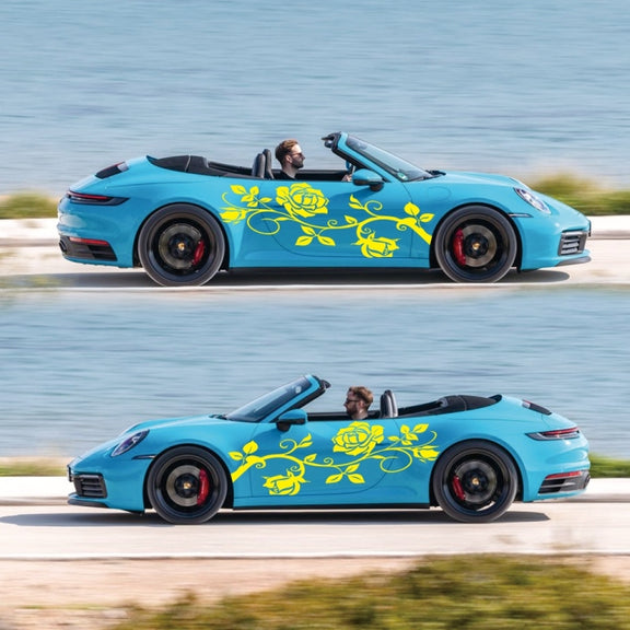 2 PCS/Set D-545 Rose Pattern Car Modified Decorative Sticker(Yellow)