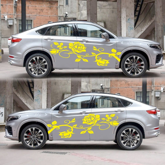 2 PCS/Set D-545 Rose Pattern Car Modified Decorative Sticker(Yellow)