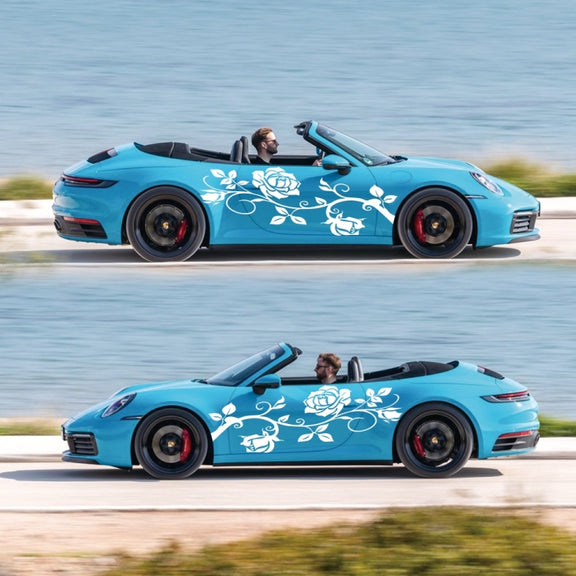 2 PCS/Set D-545 Rose Pattern Car Modified Decorative Sticker(White)