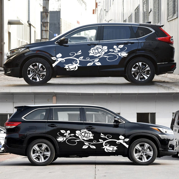 2 PCS/Set D-545 Rose Pattern Car Modified Decorative Sticker(White)