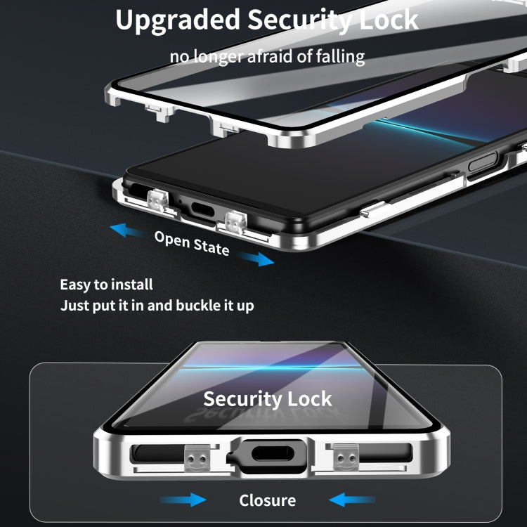 For Sony Xperia 1 IV HD Magnetic Metal Tempered Glass Phone Case(Silver)