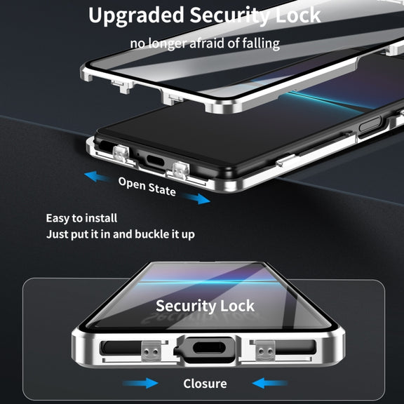 For Sony Xperia 1 IV HD Magnetic Metal Tempered Glass Phone Case(Silver)