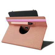 For 10 inch Cloth Texture 360 Rotation Horizontal Flip Universal Tablet PC Leather Case with Pen Slot(Rose Gold)