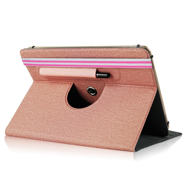 For 10 inch Cloth Texture 360 Rotation Horizontal Flip Universal Tablet PC Leather Case with Pen Slot(Rose Gold)