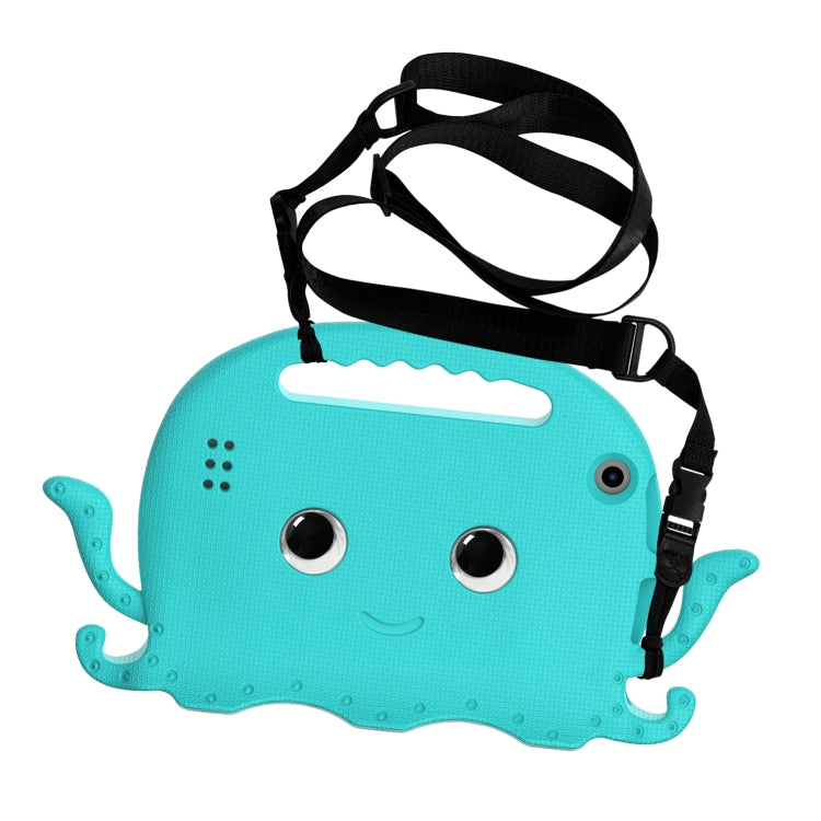 For Amazon Kindle Fire HD 7 2019 / 2017 / 2015 Octopus EVA Shockproof Tablet Case with Screen Film & Shoulder Strap(Glacier Green)